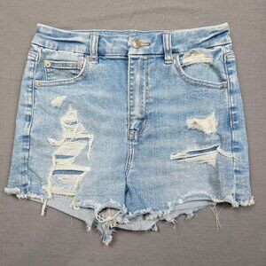 American Eagle Curvy Hi Rise Shortie Distressed Denim Shorts Size 4 Light Wash